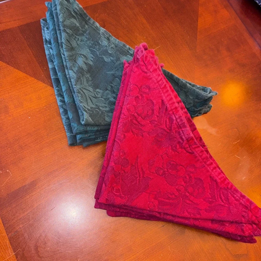 Crate & Barrel‎ | Vintage | Jacquard Floral Damask Cloth Napkins Set of 8 17x17